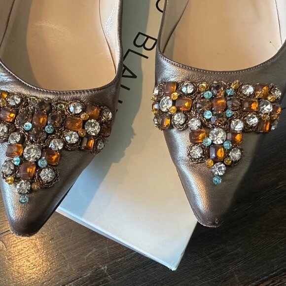 Manolo Blahnik Bonze Leather Jeweled Flats - sz 37 - Picture 11 of 16